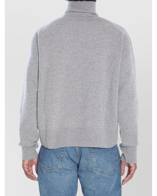 AMI Gray Cashmere Wool Ribbed Turtleneck Jumper for men