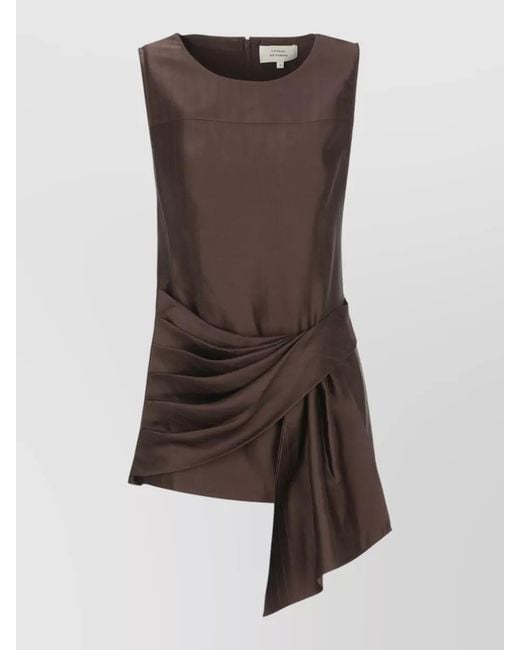 Loulou de Saison Brown Sleeveless Top Round Neck Satin Pinstripe