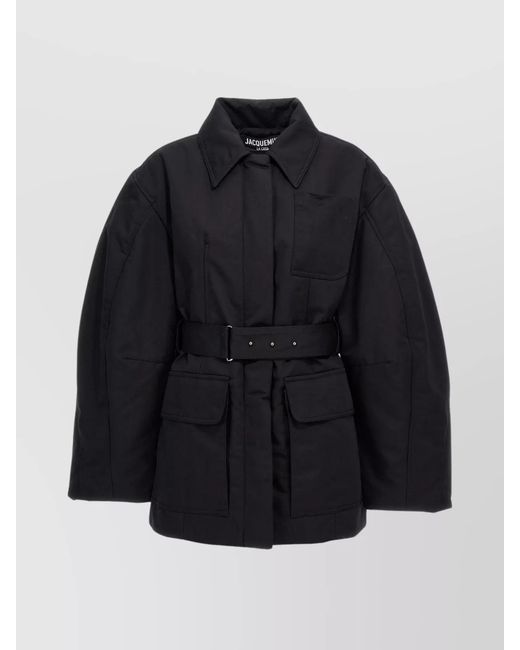 Jacquemus Blue Bari Belted Collared Front Pockets Long Sleeves