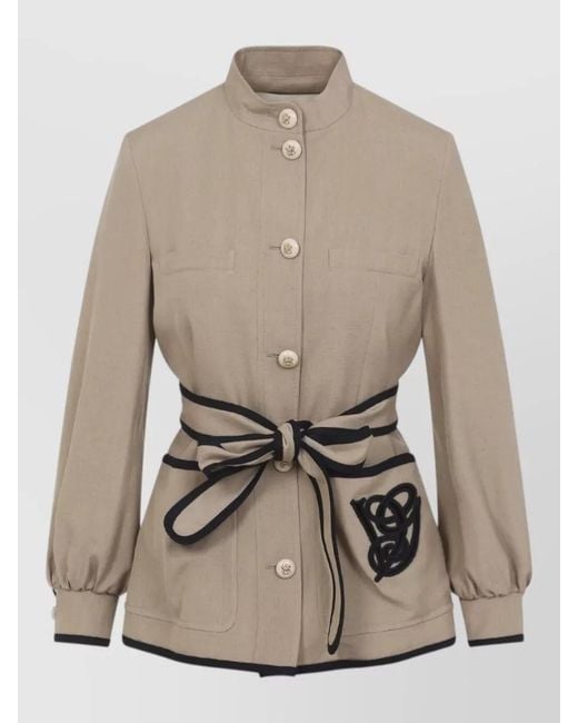 Valentino Natural Embroidered Logo Belted Jacket