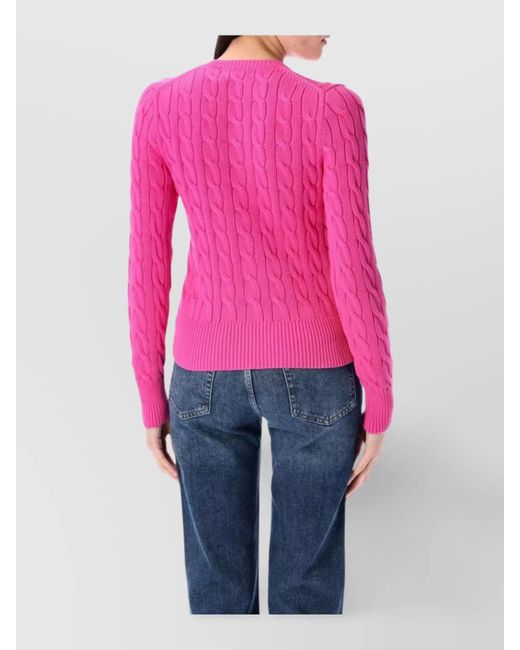 Polo Ralph Lauren Blue Cotton Cable-Knit Slim-Fit Cropped Crewneck Cardigan