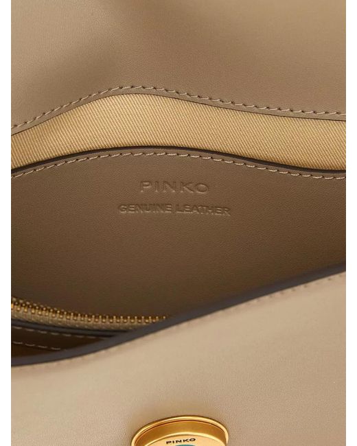 Pinko Natural Love One Leather Crossbody Bag Adjustable Strap