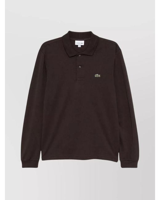 Lacoste Brown Long Sleeve Polo Shirt With Ribbed Cuffs for men