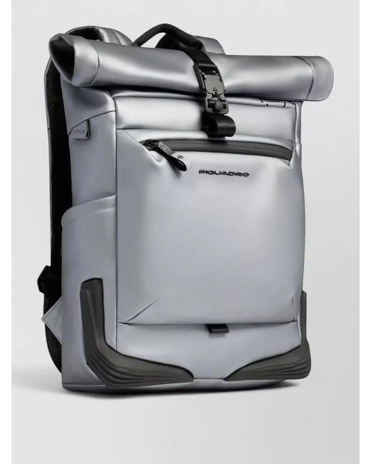 Piquadro Gray Roll Top Fabric Backpack Adjustable Straps