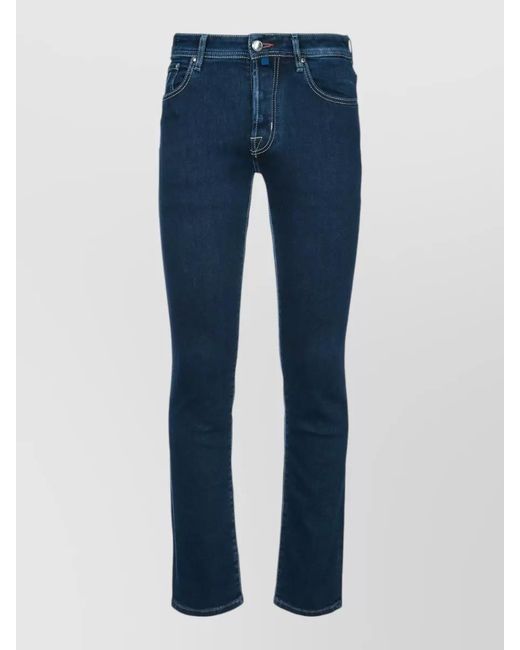 Jacob Cohen Blue Denim Pants Belt Loops Contrast Stitching for men