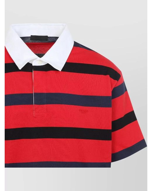 Prada Red Polo Shirt Contrast Collar Short Sleeves Stripes for men