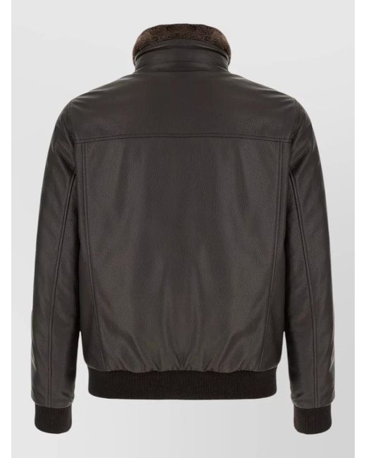 Moorer Black Sheepskin Down Jacket Straight Cut Flap Pockets for men