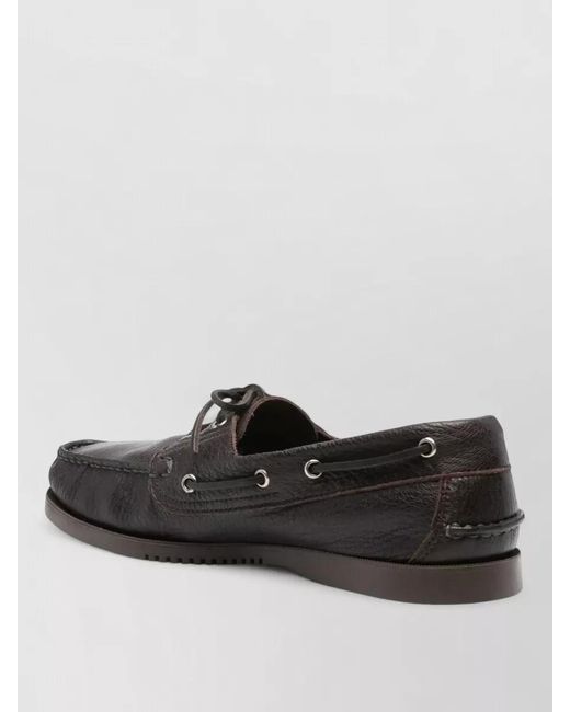 Paraboot Black Boat Shoes Lace Up Rubber Sole Design for men