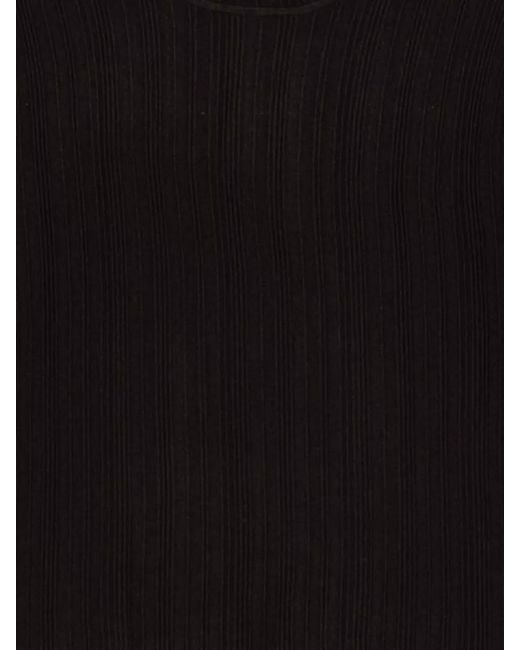 Alysi Black Wool Mock Neck Cropped Ribbed Sweater