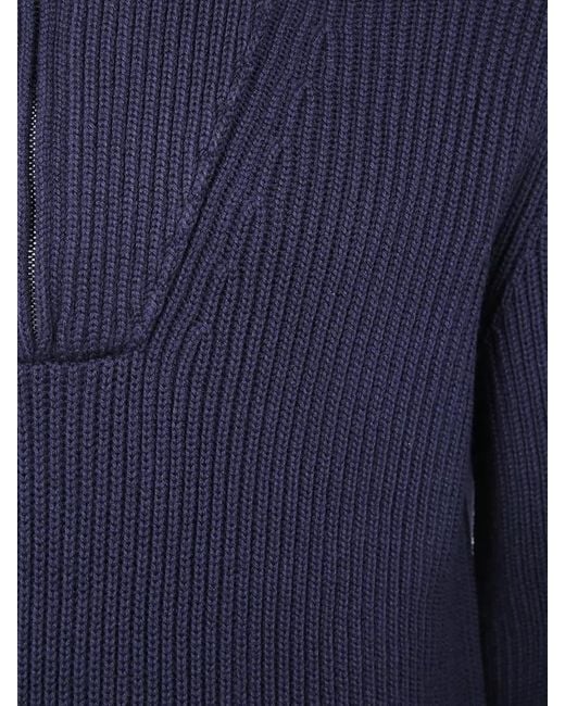 Filippo De Laurentis Blue Virgin Wool Half Zip Jumper for men