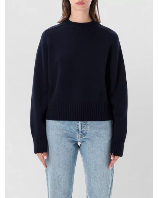 Extreme Cashmere Blue Scottish Crew Neck Cropped Heavyweight Knit Sweater