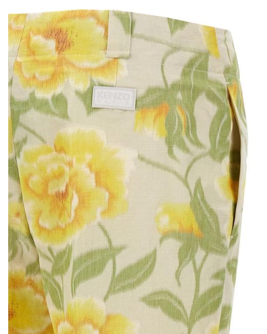 KENZO Yellow Cropped Straight-Leg Trousers
