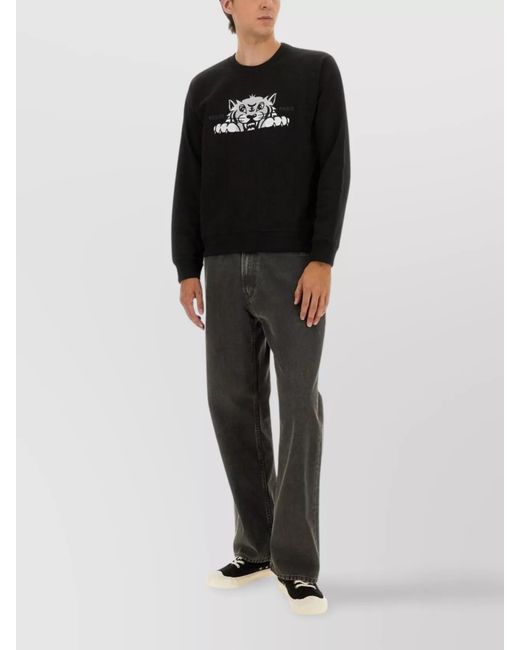 KENZO Black Cotton Slim-Fit Printed Sweatshirt for men