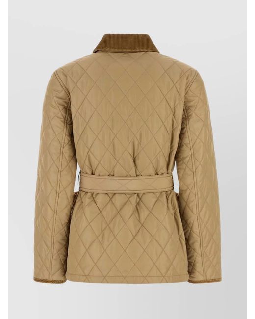 Burberry Natural Belted Waist Corduroy Collar Quilted Design