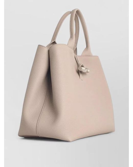 Longchamp Natural Roseau L Handle Leather Tote Bag