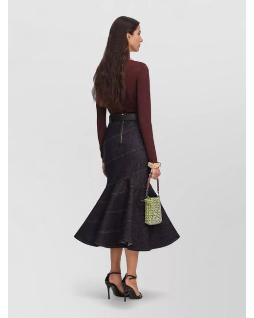 Self-Portrait Multicolor Denim Midi Dress Belted Mermaid Hem