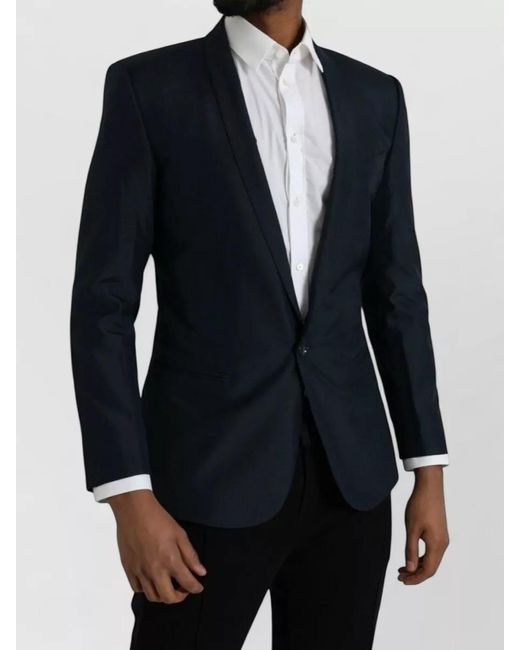 Dolce & Gabbana Black Single-Breasted Wool-Silk Blazer for men