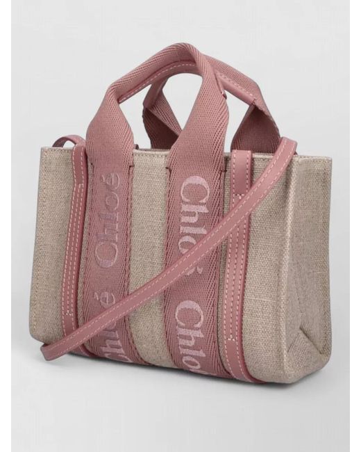Chloé Pink Woody Mini Linen Tote Bag