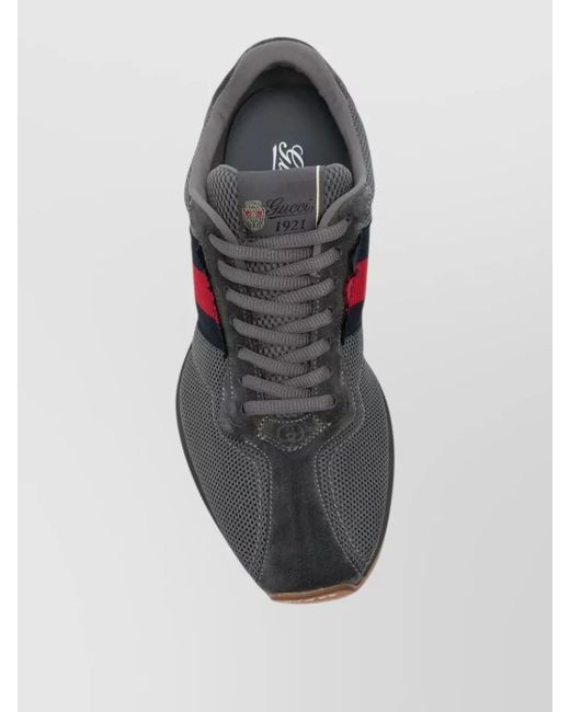 Gucci Gray Lace Up Low Top Suede Mesh Sneakers for men