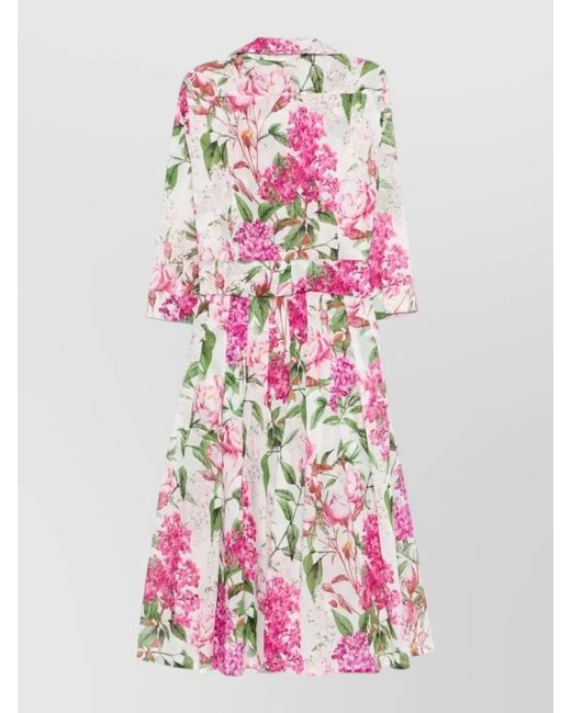 Samantha Sung Pink Floral-Print Shirt Midi Dress