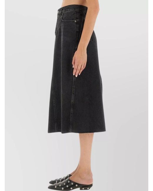 Haikure Black Cotton Midi A-Line Skirt