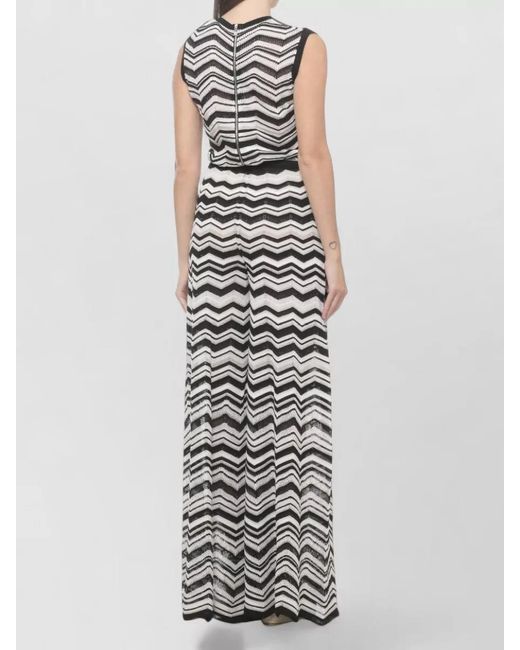 D.exterior White Chevron Knit Jumpsuit Lurex Drawstring Waist