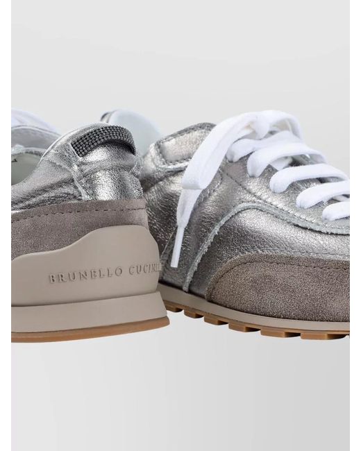 Brunello Cucinelli City Sneakers Metallic Finish Suede Accents Rubber