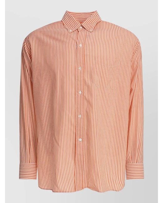 Beams Plus Pink Wool Shirt Striped Pattern Chest Pocket Long Sleeves for men