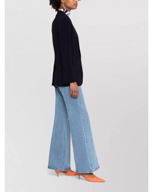 Norma Kamali Blue Single Breasted Tailored Jacket Peak Lapels