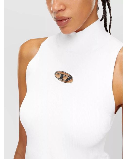 DIESEL White Ribbed Turtleneck Cropped Tank Top
