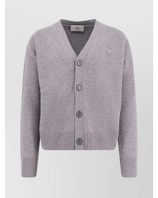 AMI Blue Cashmere And Wool Cardigan for men