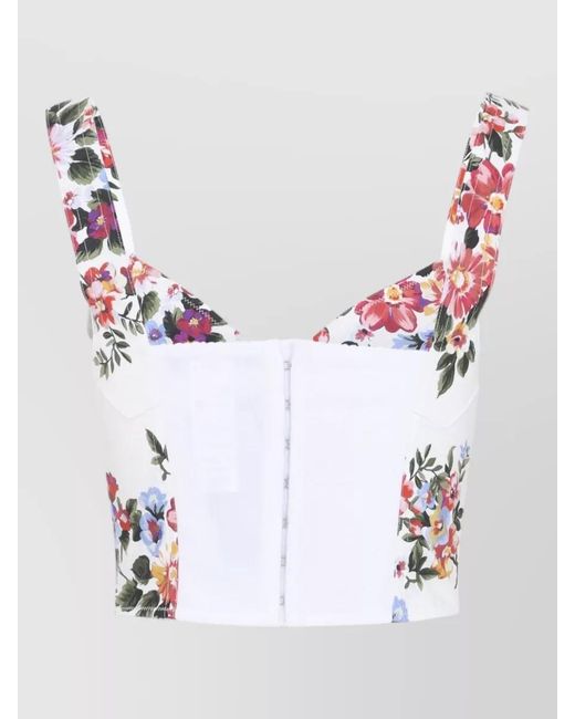 Dolce & Gabbana Red Dolce & Gabbana Stretch Cotton Blend Flower Bouquet-Print Bustier Top