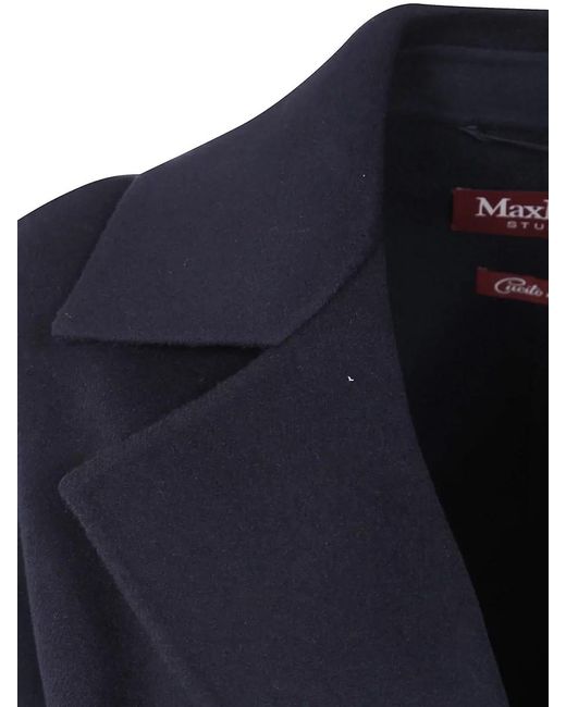 Max Mara Blue Mst Cles Coat Belted Waist Long Lapels