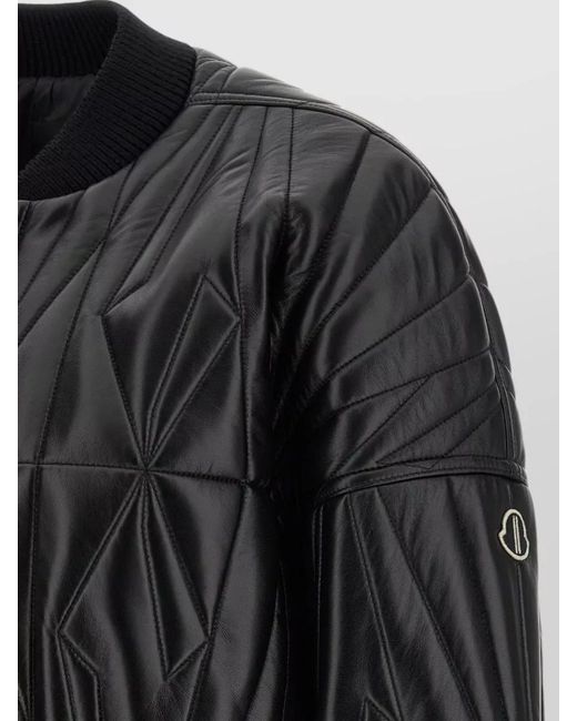 Rick Owens Black Lamb Leather Cropped Quilted Bomber Jacket for men