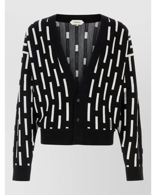 Versace Black Wool Ribbed Cardigan for men