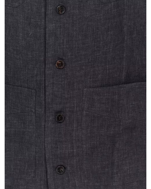 Brunello Cucinelli Blue Linen Easy Fit Shirt for men