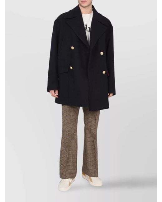 Palm Angels Blue Double Breasted Coat for men