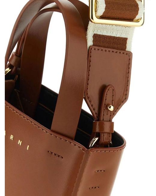 Marni Brown Museo Nano Leather Tote Bag