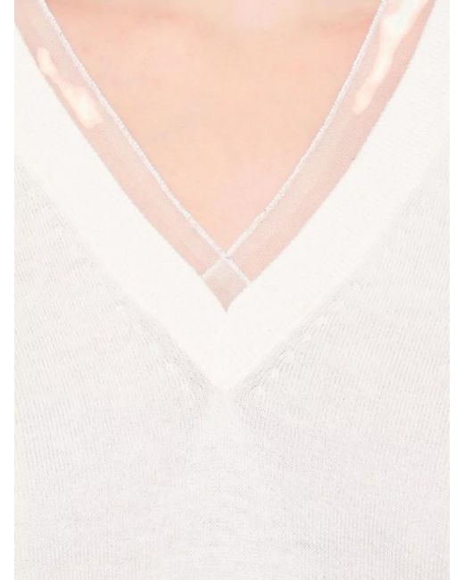 Fabiana Filippi White Ribbed V-Neck Jumper