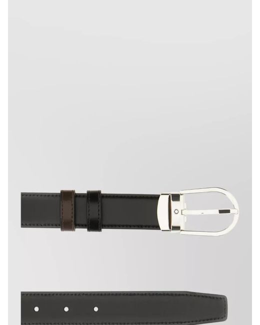 Montblanc Gray Leather Reversible Belt Adjustable Length Smooth for men