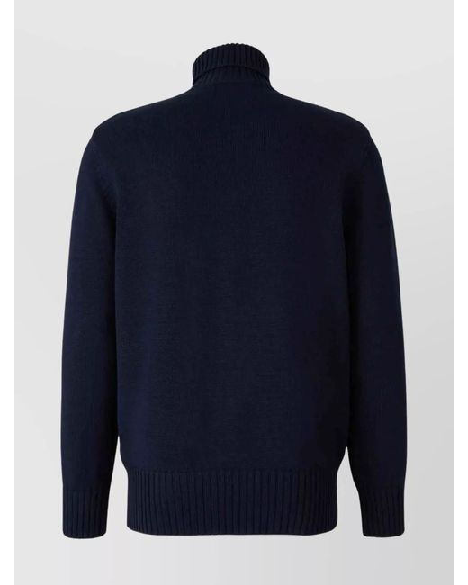 Givenchy Blue Cotton Logo-Embroidered Ribbed Turtleneck Sweater for men