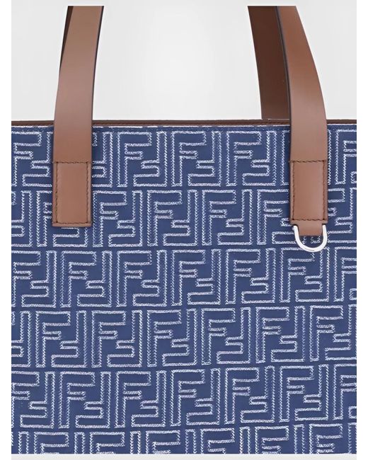 Fendi Blue Denim Logo-Jacquard Tote Bag for men