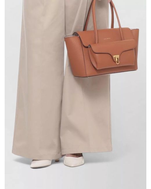Coccinelle Brown Tote Bag Pebbled Leather Chain Detail