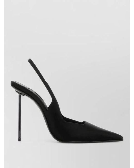 Le Silla Black Chanel Amelia Satin Metal Slingback Pumps
