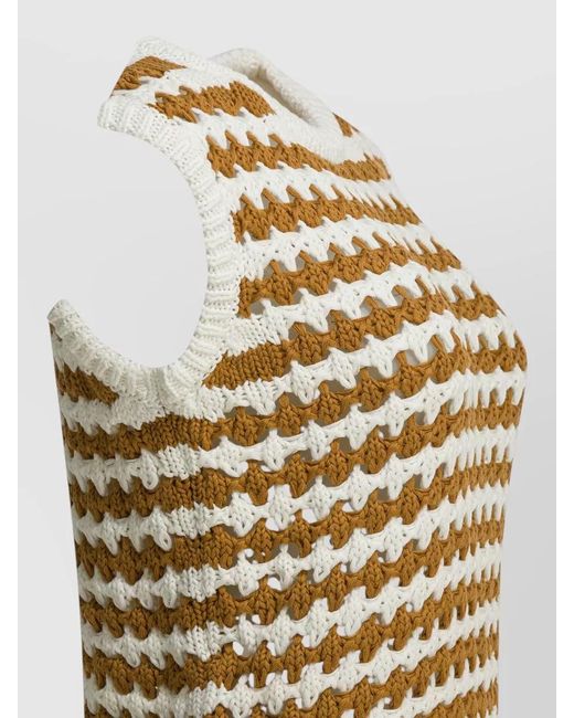 Ines De La Fressange Paris Multicolor Crew Neck Sleeveless Striped Textured Knitwear Top