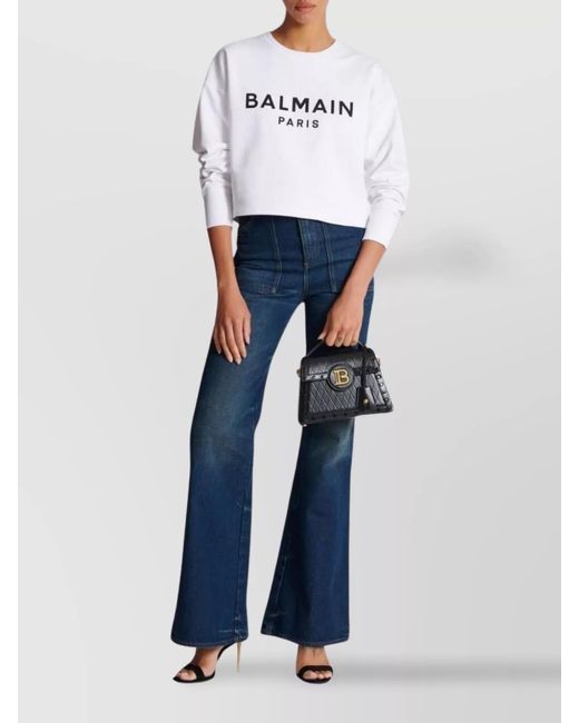 Balmain White Organic Cotton Logo-Print Cropped Sweatshirt