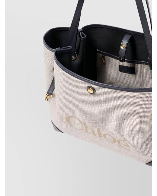 Chloé Natural Tote Bag Chain Detail Contrast Trim