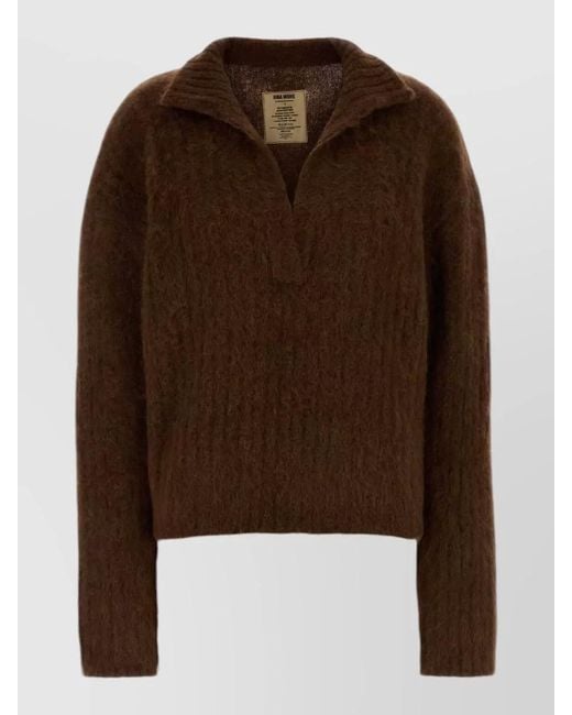 Uma Wang Brown Stretch Alpaca Blend Oversized Polo Shirt
