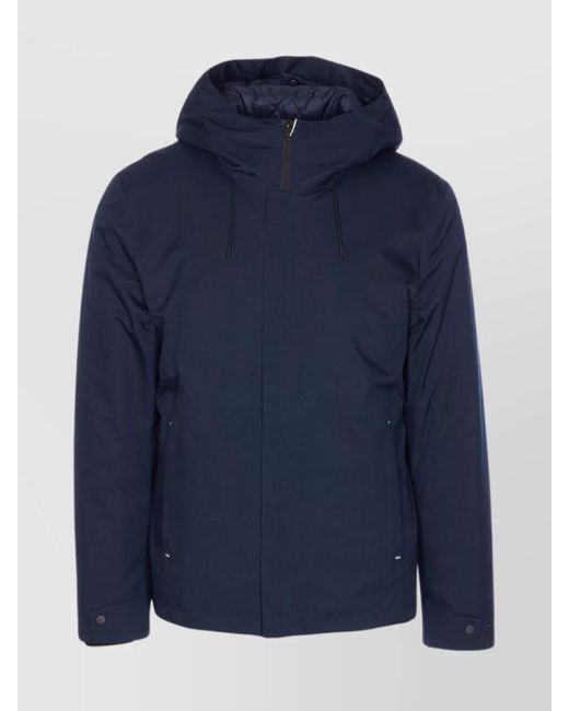 Woolrich Blue Hooded Padded Jacket With Side And Zip Pockets for men