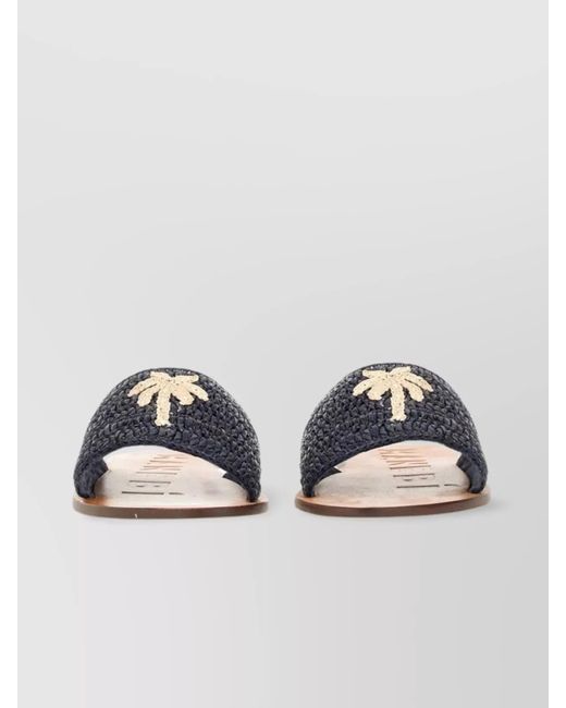 Manebí Blue Embroidered Open Toe Flat Sole Sandals